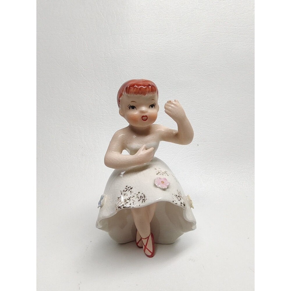 Vintage Napco Ceramic Rare Redhead Girl Ballerina S1250 Dancer Figurine 5" Tall